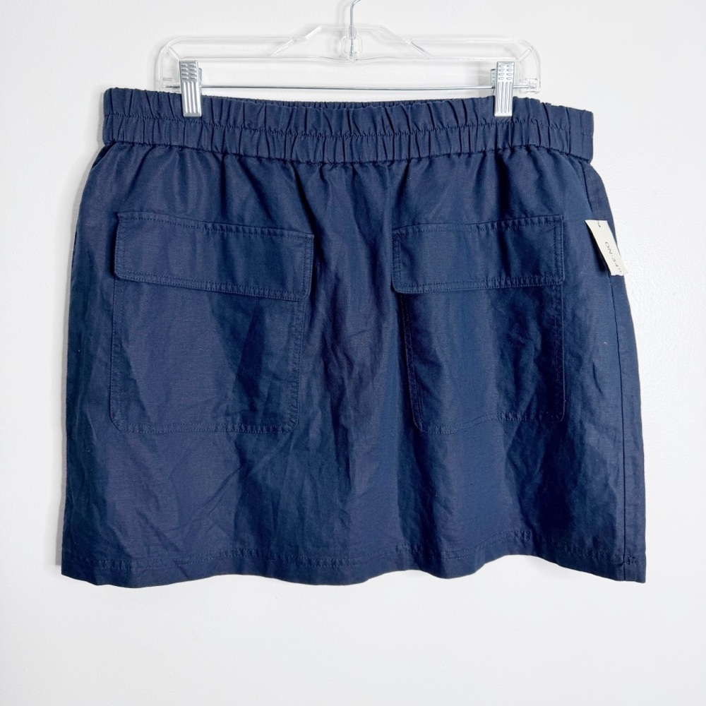 NWT ON 34th Navy Linen Blend Skirt Front Patch Flap Pockets XL Vacation Casual